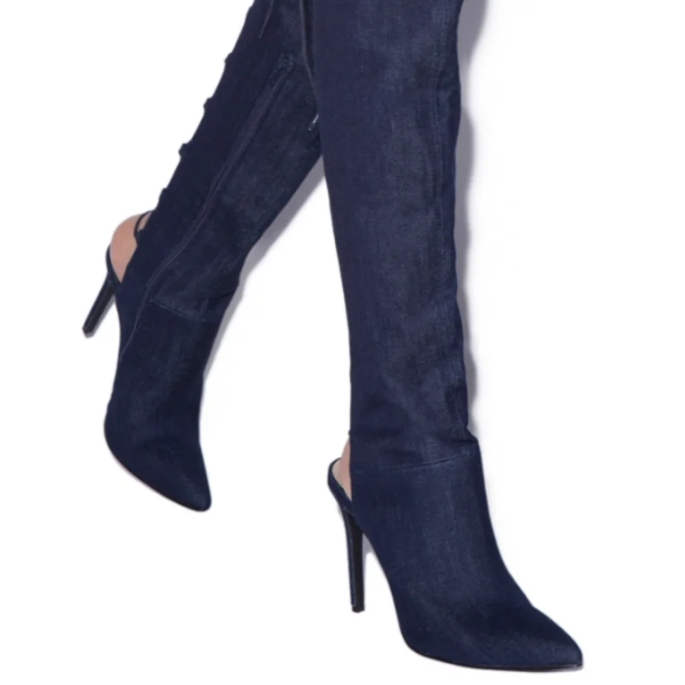 Thigh High Dark Denim lace up boots! - Picture 5 of 7